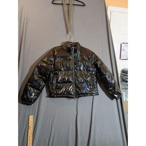 Faded Rose Women's Puffer Black‎ Reflective Croppe jacket Size M